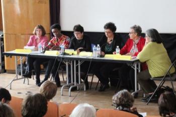 De gauche à droite : Françoise Bonnot-Jorgens, Kidi Bebey, Véronique Leroux-Hugon, Marie Poinsot, Claude Delachet-Guillon et Elizabeth Legros-Chapuis